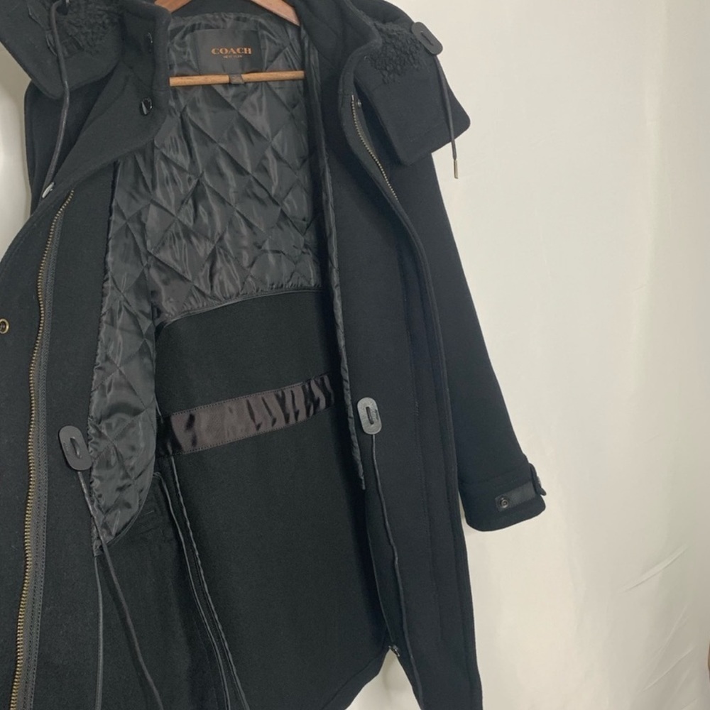 Coach New York Black Leather Trim Parka Coat - Picture 8 of 12
